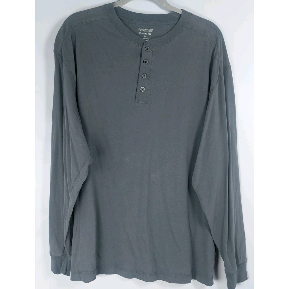 Roundtree & Yorke Original Tee Mens XL Long Sleeve Dark‎ Gray Henley Shirt